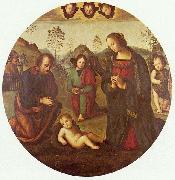 Pietro Perugino Christi Geburt, Tondo oil on canvas